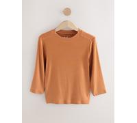 Next Rust Brown Ribbed Elbow Length Crew Neck Top with TENCEL Lyocell