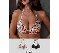 Next Rust Red Abstract/Black Padded Wired Bikini Top 2 Pack