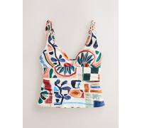 Next Rust Red/Cream Abstract Macrame Strap Plunge Tummy Control Tankini Top