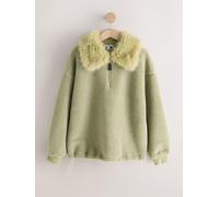 Next Sage Green Borg Quarter Zip Fleece with Fur Collar