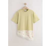 Next Sage Green Floral Satin Lace Trim Short Sleeve T-Shirt
