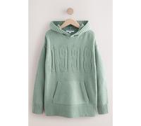 Next Sage Green Graphic Knitted Hoodie Jumper With Wool