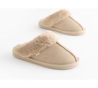 Next Sand Suede Faux Fur Lined Mule Slippers