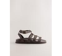 Next Chocolate Brown Leather Extra Wide Fit Forever Comfort Gladiator Hardware Footbed Sandals