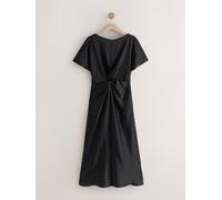 next Satin Short Sleeve Twist Front Midi Dress Noir FR 44 (EU 42)
