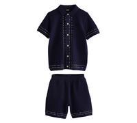NEXT Garçon Polo en maille boutonné et short texturé Bleu marine 10 Ans