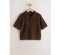 next Short Sleeve Knitted Polo Top With Wool Brun M Regular (FR 42-44)