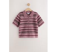 next Short Sleeve Knitted Polo Top With Wool Rose XS Reg (FR 36)