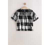 Next Silver/Black Stripe Sequin Boxy Crew Neck T-Shirt