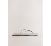 Next Silver Leather Forever Comfort HardwareTrim Toe Thong Sandals