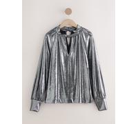 Next Silver Long Sleeve Twist Neck Metallic Lame Blouse