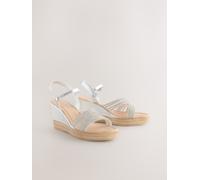 Next Silver Round Toe Asymmetrical Bling Platform Wedges