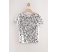 Next Silver Short Sleeve Slash Neck Sequin T-Shirt