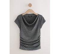 Next Silver Sparkle Metallic Cowl Drape Short Sleeve Top