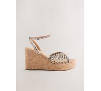 Next Snake Round Toe Weave Detail High Cork Wedges