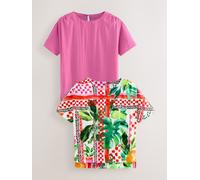 Next Solid Pink and Multicoloured Fruit Print Textured Fabric Boxy T-Shirts 2 Pack