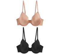 NEXT Femme Soutien-Gorge Invisible lissant légèrement rembourré Confort Optimal Bonnet A-E, Lot de 2 Noir/Praline Nude 90
