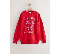 next Sweat-shirt à manches longues à imprimé graphique de Noël Holly Jolly à paillettes vert S Petite (FR 38-40)