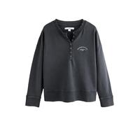 Next Grey Washed Henley Button Collar Long Sleeve Graphic 100% Cotton Sweatshirt