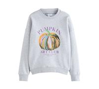 Next Sweat-shirt 'Halloween' gris / vert foncé / violet / orange, Taille XS