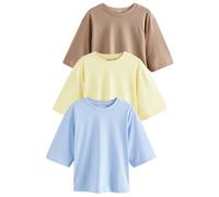NEXT Femme T-Shirt Ras du Cou 100% Coton à Manches mi-Longues, Lot de 3 Blue/Lemon Yellow/Neutral L