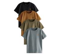 NEXT Garçon T-Shirt à Manches Courtes et cerf brodé, Lot de 4 Grey/Black/Khaki Green/Tan Brown 13 Ans
