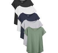 NEXT Femme T-Shirt à Mancherons, Lot de 5 Gris/Blanc/Noir/Bleu Marine/Vert Kaki 46