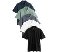 NEXT Homme Polo Standard en Jersey à Manches Courtes, Lot de 5 Bleu Marine/Brun/Gris/Blanc/Vert Sauge 5XL