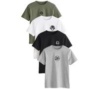 NEXT Garçon T-Shirt à Motif et Manches Courtes, Lot de 4 Black/White/Grey Marl/Khaki 8 Ans