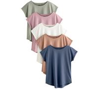 Next Ecru/Taupe/Brown/Blue/Yellow Cap Sleeve T-Shirts 5 Pack