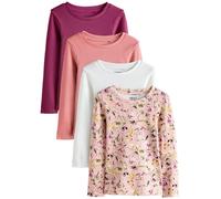 NEXT Fille T-Shirt côtelé à Manches Longues, Lot de 4 Pink Floral Print 7 Ans