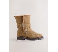 Next Tan Brown Extra Wide Fit Forever Comfort Double Buckle Faux Fur Lined Ankle Boots