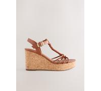 Next Tan Brown Forever Comfort Plaited Strappy Wedge Heels