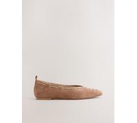 Next Tan Brown Forever Comfort Suede Eyelet Square Toe Ballet Flats Tan Brown EU 37 (UK 4)
