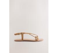 Next Tan Brown Leather Extra Wide Fit Plait Strappy Toe Thong