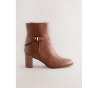 Next Tan Brown Leather Forever Comfort Hardware Trim Ankle Boots