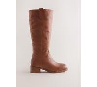 Next Tan Brown Leather Forever Comfort Knee High Pull On Boots
