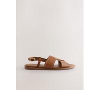 Next Tan Brown Leather Standard/Wide Fit Stitched Slingback Sandals
