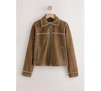 Next Tan Brown N. Premium Real Zip Through Studded Jacket
