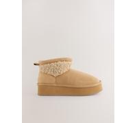 Next Tan Brown Suede Faux Fur Borg Platform Boots