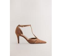 Next Tan Brown Suede Forever Comfort Leather Two Part T Bar Embellished Heels Tan Brown Suede EU 41 (UK 7)