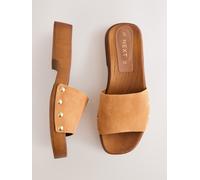 Next Tan Brown Suede Open Toe Studded Clog Mule Sandals