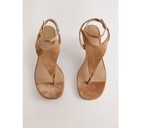 Next Tan Brown Suede Toe Post Heeled Sandals
