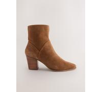Next Tan Brown Suede Western Block Heel Ankle Boots
