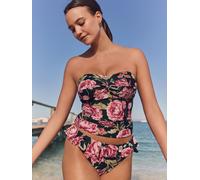 Next Black Floral Wide Strap Tummy Control Bandeau Tankini Top