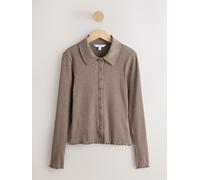 Next Taupe Ribbed Long Sleeve Button Through Polo Shirt Taupe EU 48 Petite (UK 20 P)