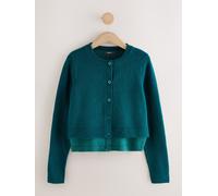 Next Teal Blue Double Layer Crew Neck Cardigan With Wool