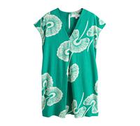 Next Green Floral Linen Blend Short Sleeve V-Neck Kaftan Mini Dress Green Floral EU 36 Petite (UK 8 P)
