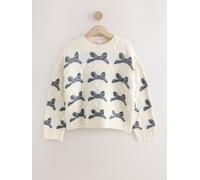 Next White/Black Bow Graphic Crew Neck Knitted Jumper