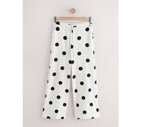 Next White/Black Polka Dot Linen Blend Wide Leg Trousers